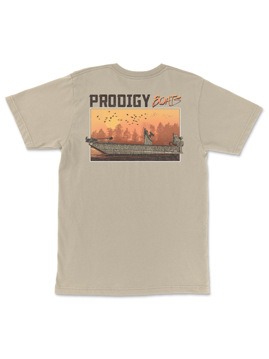 Center Console Pocket Tee in Sandstone, back view showing the full graphic