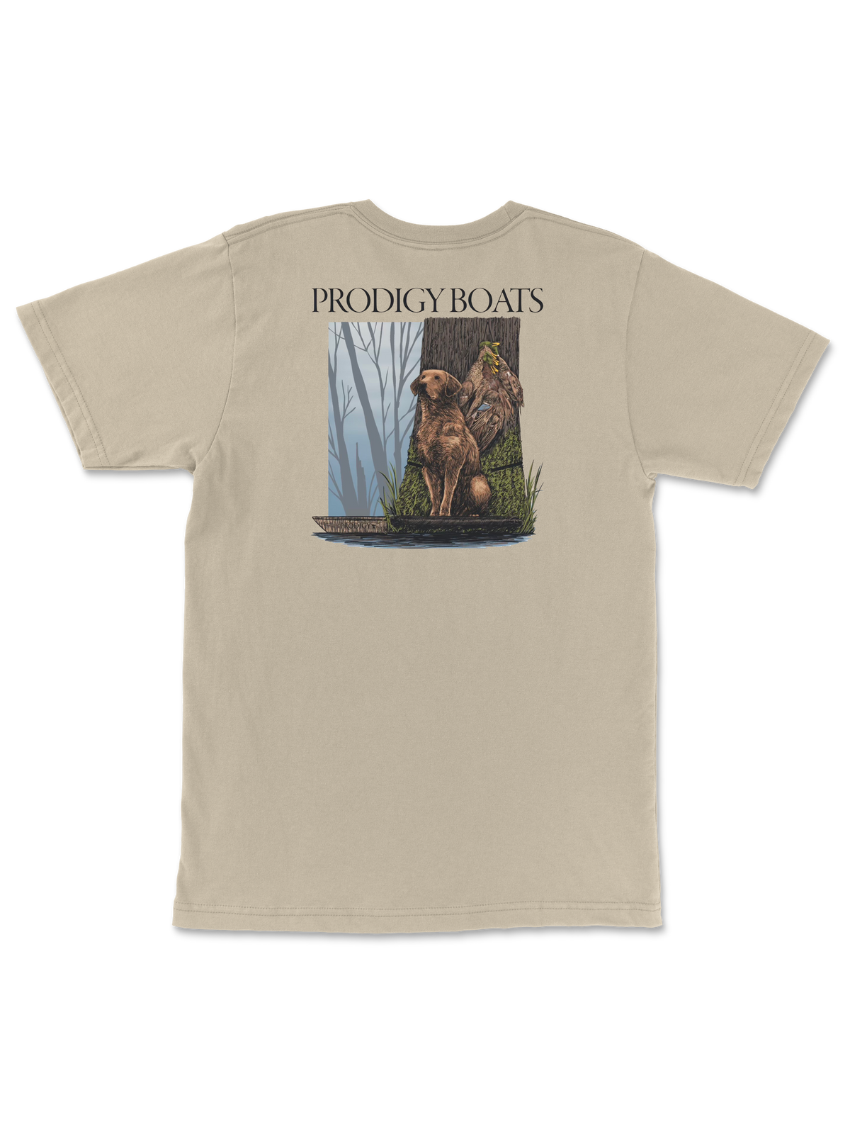 Dog Stand Pocket Tee in Sandstone, back view showing the full graphic