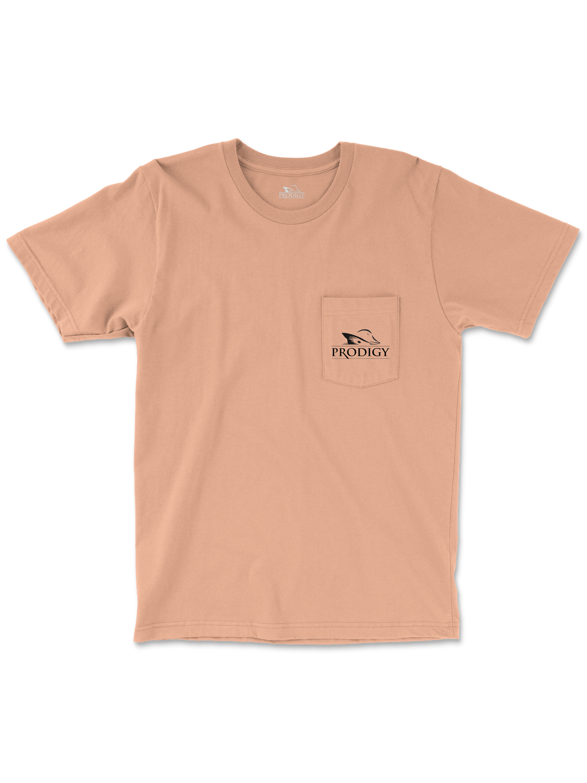 Skiff Pocket Tee in Peach, front view with left chest pocket print