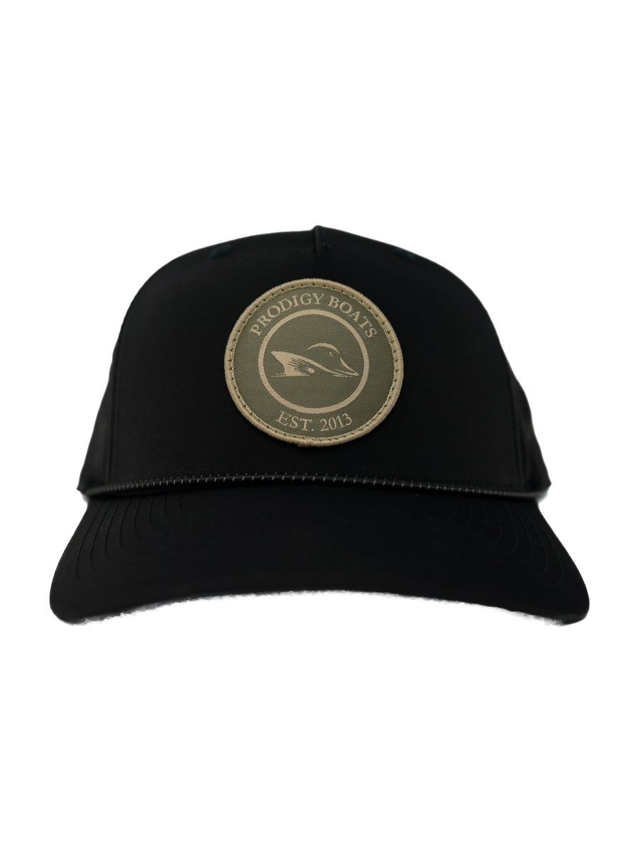 Performance Circle Patch Hat in Black, front view