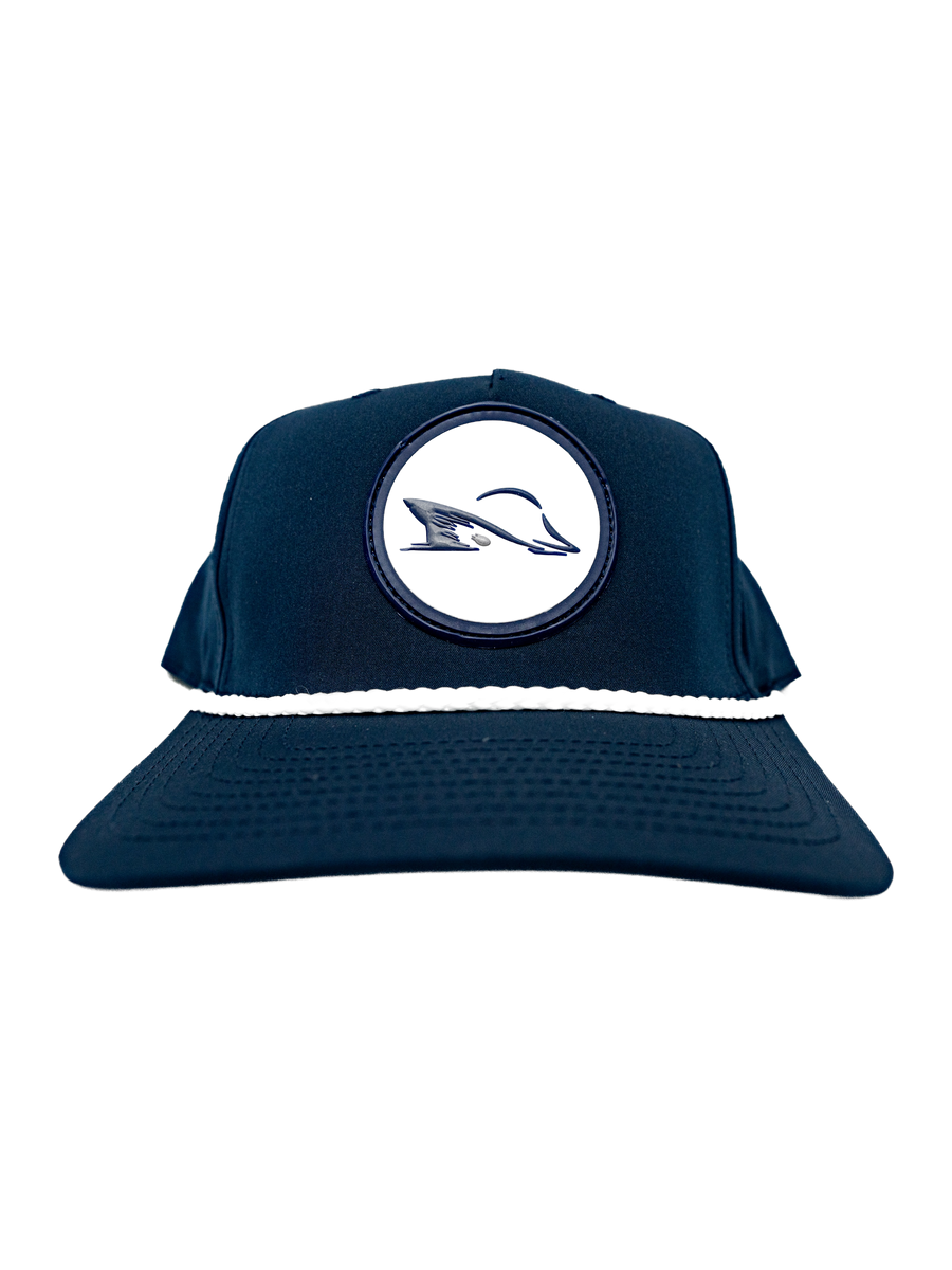 Prodigy Boats performance hat with duck and fish PVC patch, front view