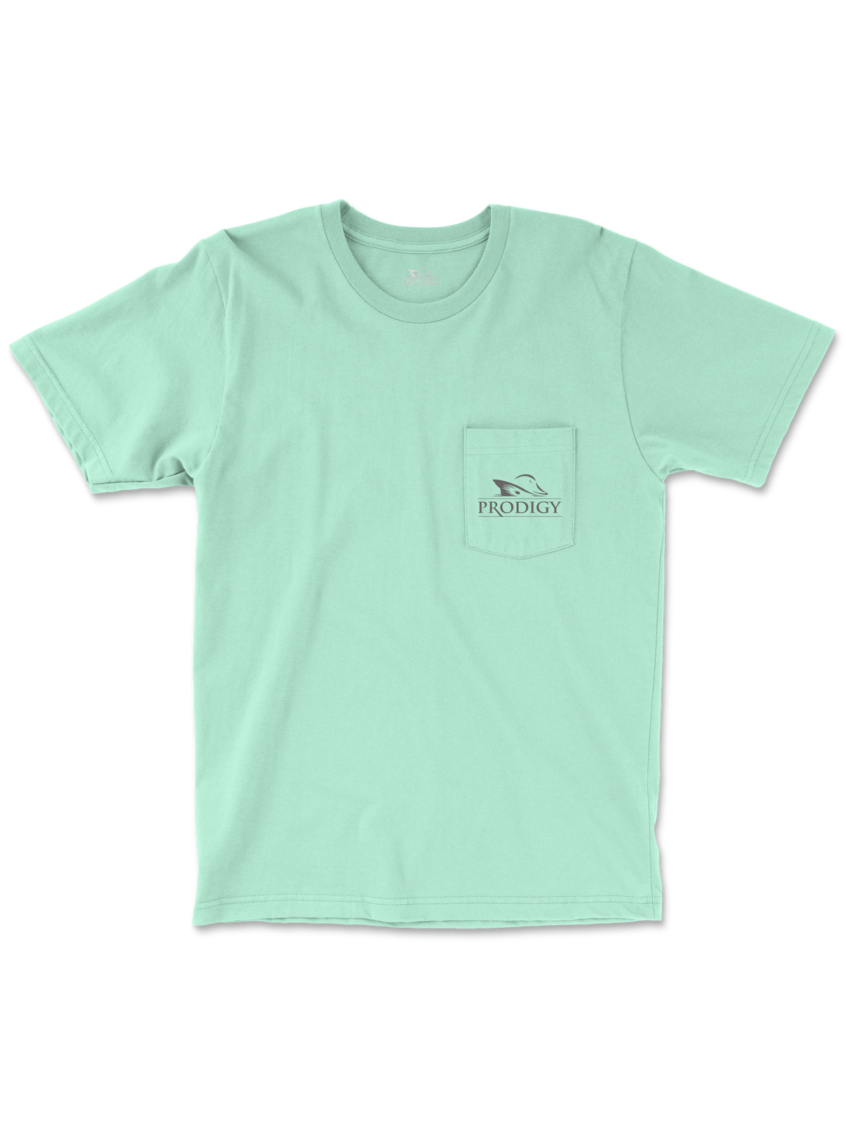 Red Fish Pocket Tee in Mint, front view with left chest pocket print