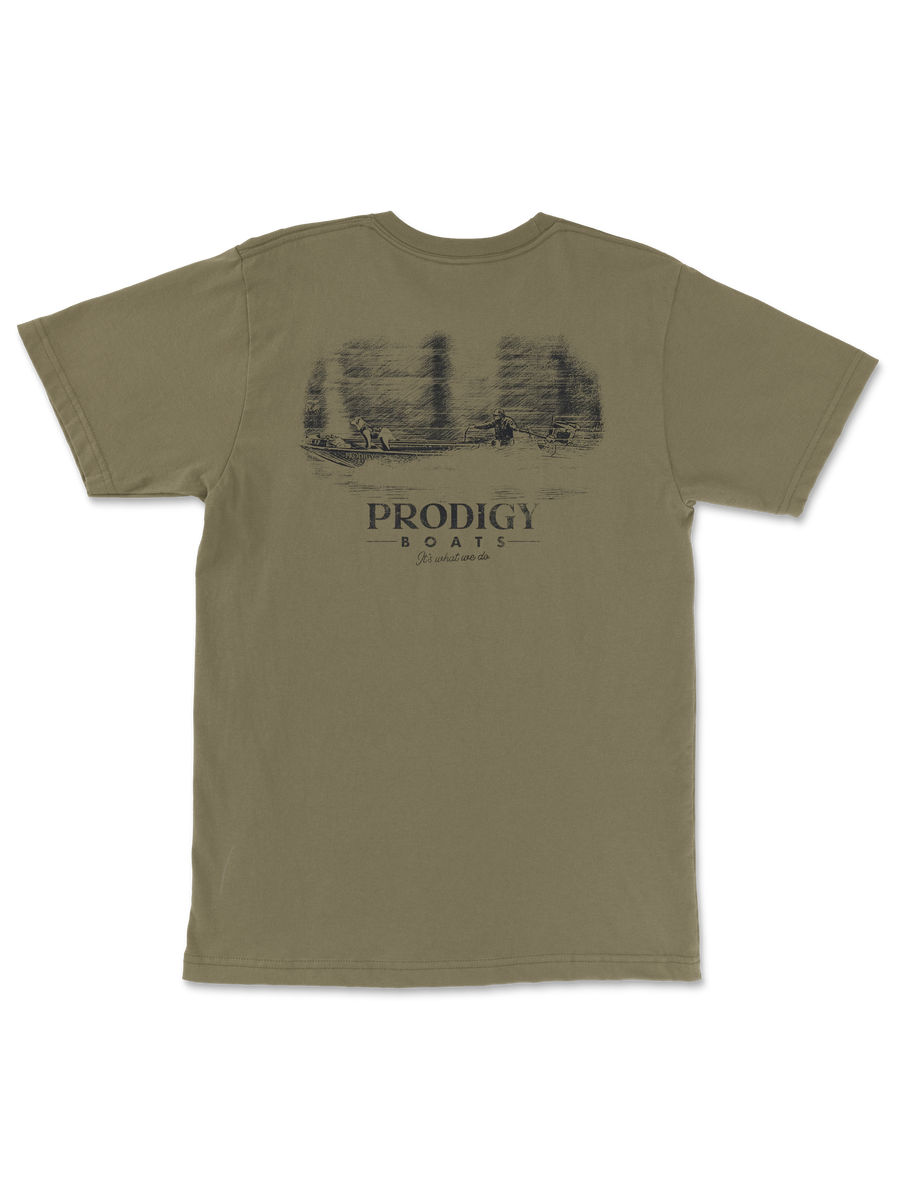 Ride Out Pocket Tee in Olive, back view showing the full graphic