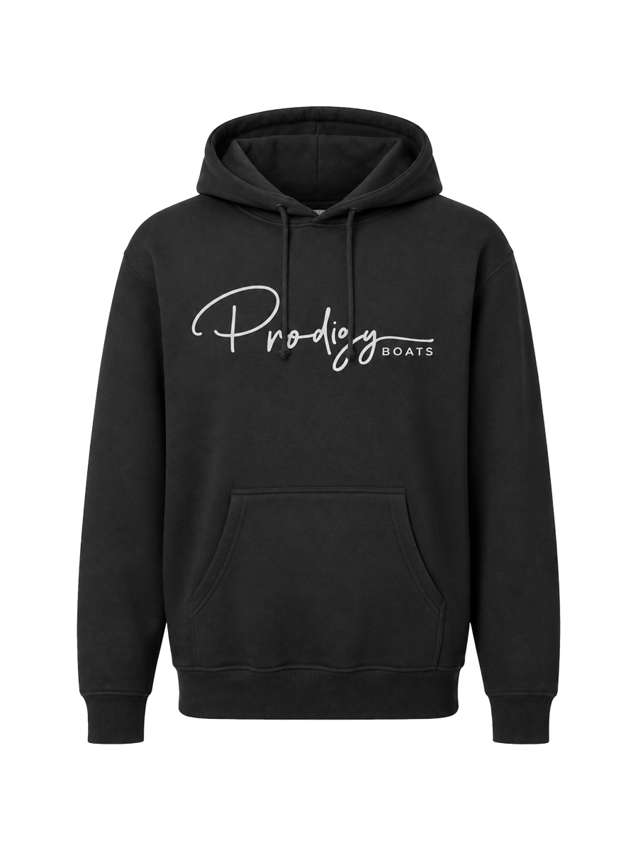 Performance Script Hoodie in Black, front view