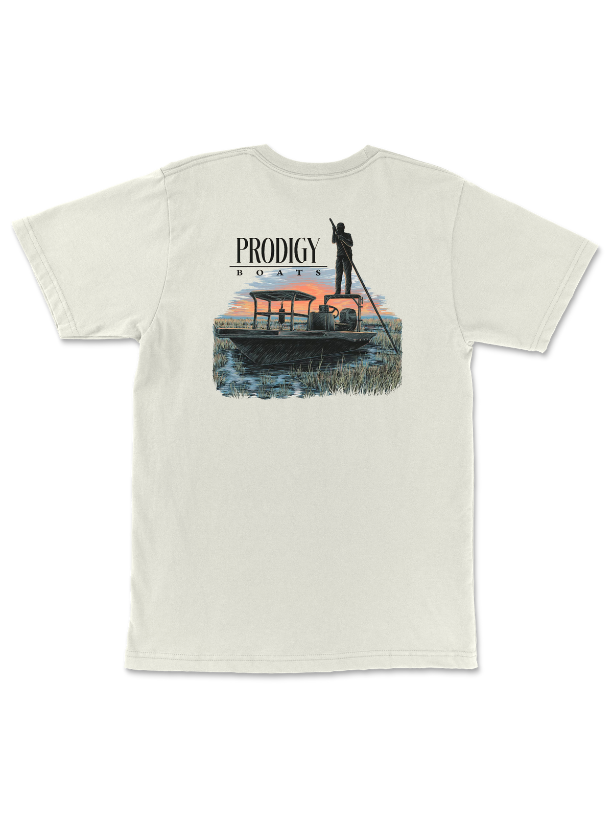 Skiff Pocket Tee in Ivory, back view showing the full graphic